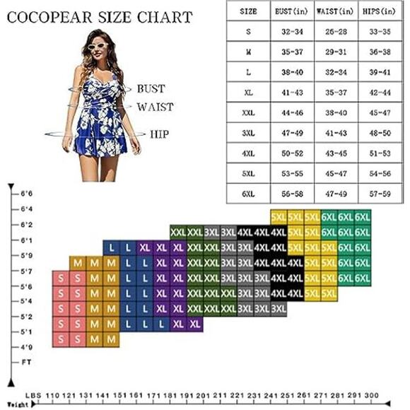 COCOPEAR Women's Crossover One Piece Swimdress Floral Skirted Swimsuit - 3XL - Picture 5 of 5